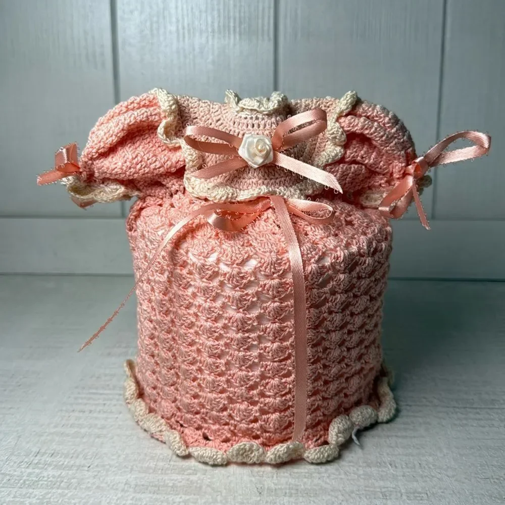 Toilet Paper Vintage Cover Doll Peach Crochet Grandma Cottage Victorian